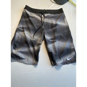 Nike Mens Board Shorts Size 30 Black Grey Striped Swim Trunks Surf NESS8528